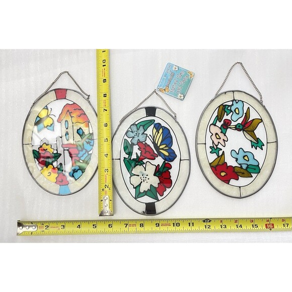 X3 VTG Stained Glass Suncatchers Birdhouse Hummingbird Butterfly NOS Decor - Picture 2 of 7